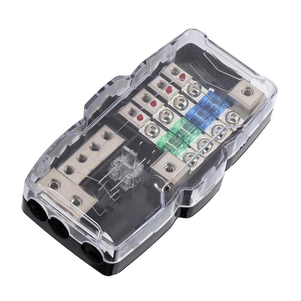 Fuse Box Car Audio Stereo MultiFunctional 4 Way Distribution Holder with LED for SUV ATV UTV
