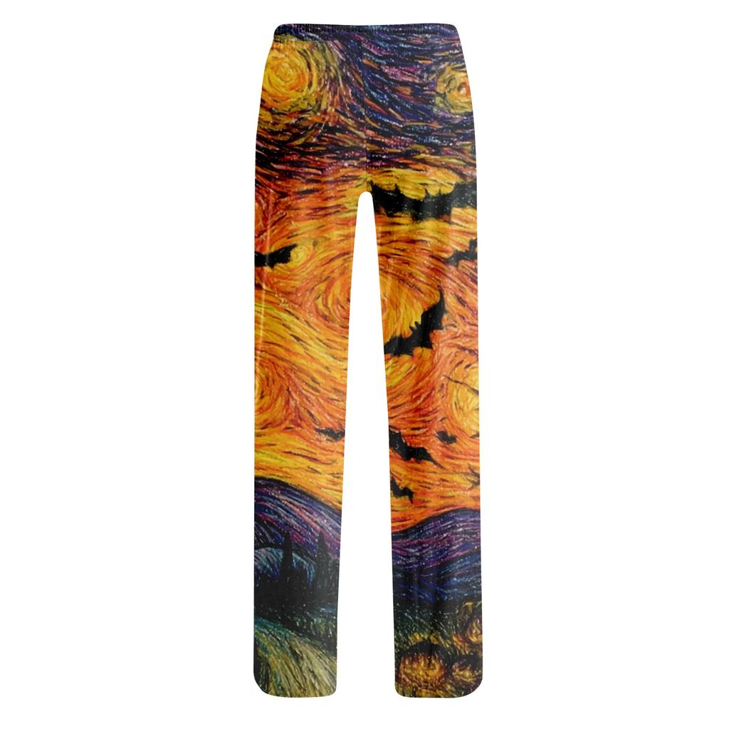 Women's Drawstring Halloween Print Pajama Pants for Sleep and