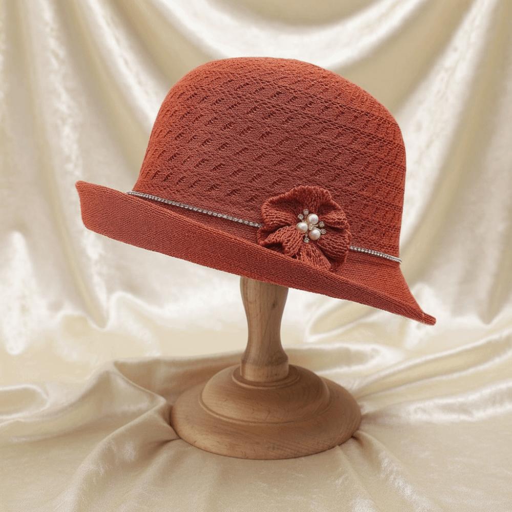 Round-Top Sun Hat Polyester Bucket Hat High-End Hepburn-Style Middle-aged Mother Hat Vacation
