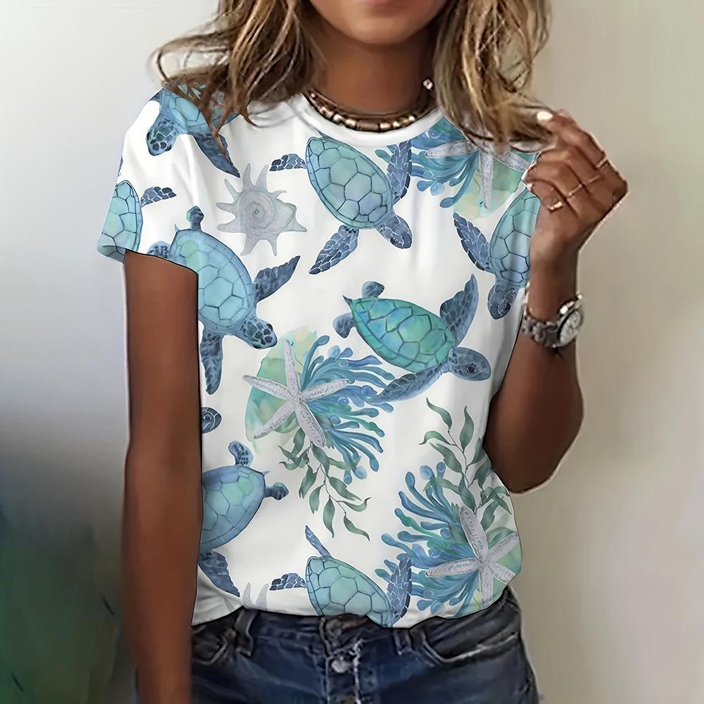 Sea Turtle Animal 3D Print Women's Short Sleeve O-Neck T Shirt Fashion Casual  Harajuku Y2k