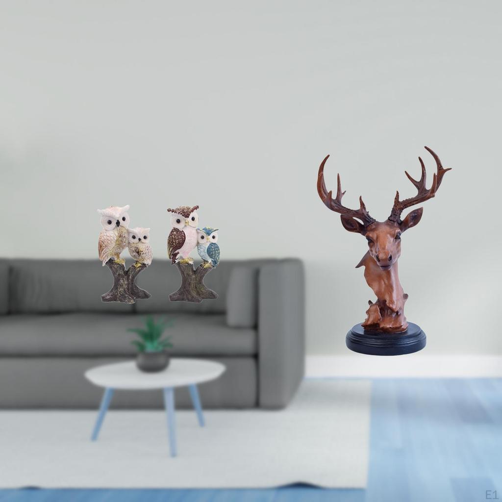 Animal Sculpture Figurine Featuring Owl And Deer Head Realistic Resin Statue for Office Living Room