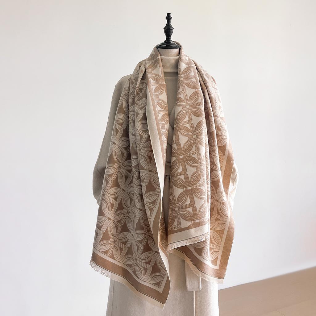 Women Fashion Jacquard Scarf Imitation Cashmere Soft Warm Pashmina Shawl Winter Coldproof Windproof Blanket Scarf