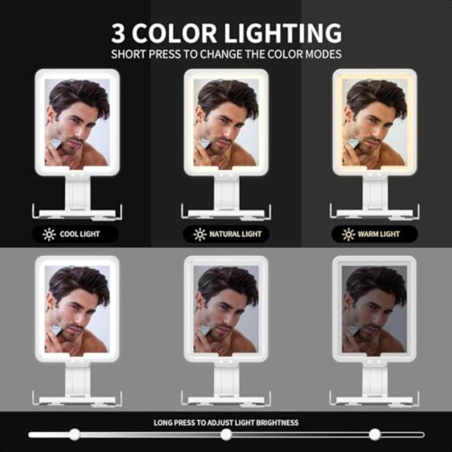 Lighted Shower Mirror Fogl for Shaving Heated Fog Free Large 9.57inch 3 Color Modes Dimming Shower Shaving Mirror with Light Re