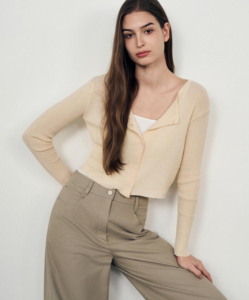 Laneonkyulleoseu Slim Fit Crop Knit Cardigan_Beige