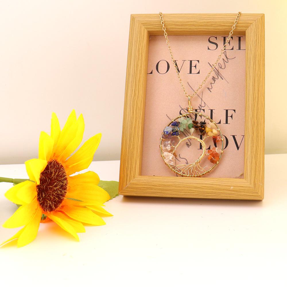 Gold Wire Wrapped Natural Crystal Tree of Life Necklace