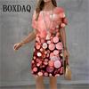 New Summer Dresses Fashion Women Tie Dye Gradient 3D Printed Dress Loose Plus Size Casual Street Short Sleeve A-Line Dress