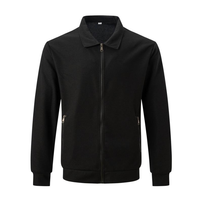 Men S Casual Long Sleeve Jacket With Zipper Pockets Turn Down Collar Solid Color