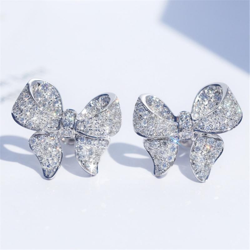 Zircon Bowknot Studs Earrings for Women Fashion Silver Color Crystal Ear Studs Adornment Elegant Wedding Jewelry Gift