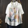 Double Layer Cotton Yarn Shirt Vintage Floral Printed Lapel Women Beach Blouse Half Sleeve Oversized Japanese Korean Shirts
