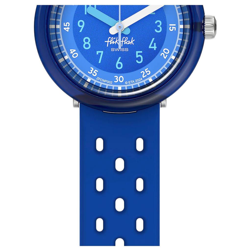 Swatch FLIK FLAK BUBBLY HOURS Series Quartz Movement 30 Meters Waterproof Swiss Watch 31.85mm Blue Dial Bio-based Plastic Case Silicone Strap ZFCNP002