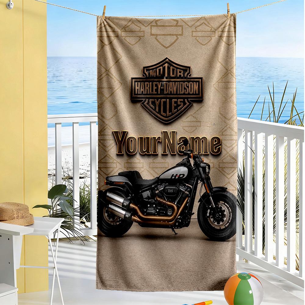 Harley-davidson Motorcycles Personalized Name Beach Towel Soft Durable Quick-Dry Perfect for Traveling Yoga Camping and Swimming