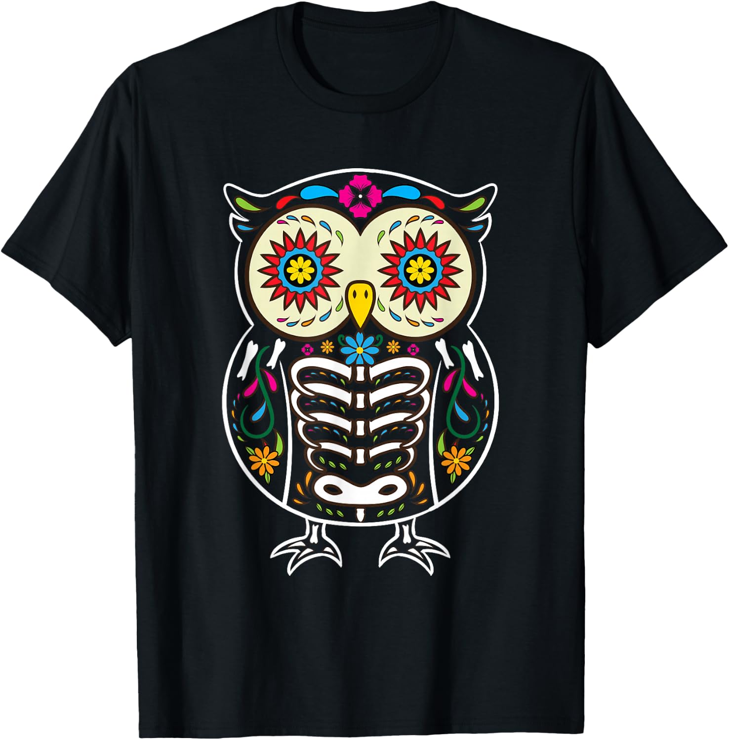 Sugar Skull Owl Dia De Los Muertos Halloween T-Shirt S