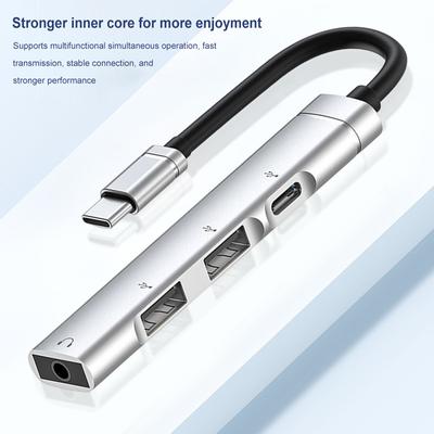 Typ C 3-Port USB 2.0 Hub PD Schnelllade-Splitter-Adapter mit Audiobuchse Plug-and-Play für Maus Tastatur Tablet