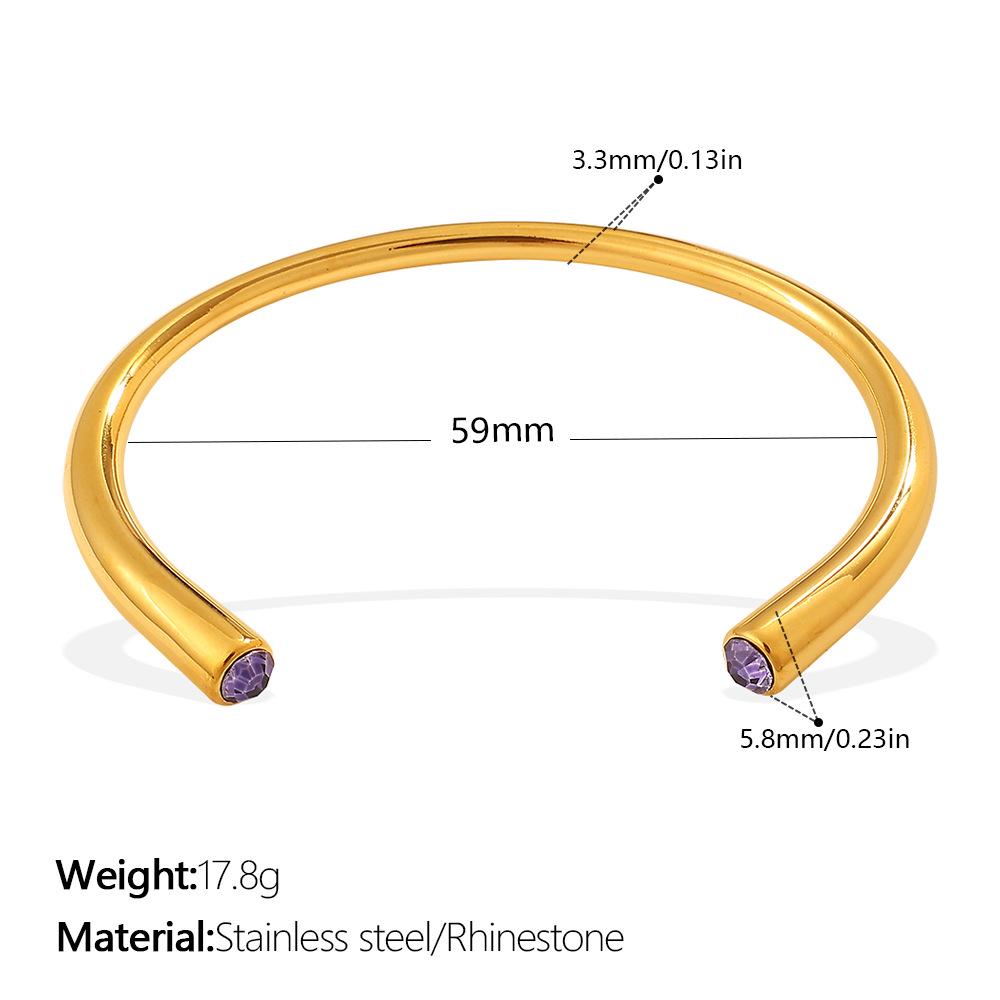 Cross-Border Gold Luxury Rhinestone Stainless Steel Open Bangle Bracelet