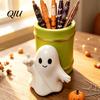 Fun Holiday Gift for Students Halloween Pen Holder, Cute Ghost/Skull Bamboo Tube Shaped Pencil Durable Pot For Workstations Cup, Multi-functional