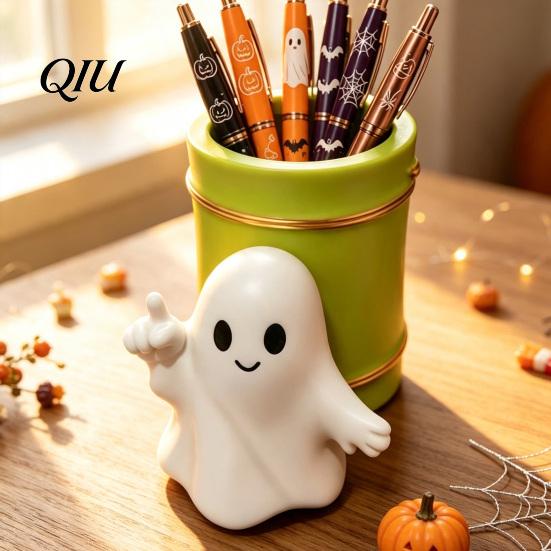 Fun Holiday Gift for Students Halloween Pen Holder, Cute Ghost/Skull Bamboo Tube Shaped Pencil Durable Pot For Workstations Cup, Multi-functional