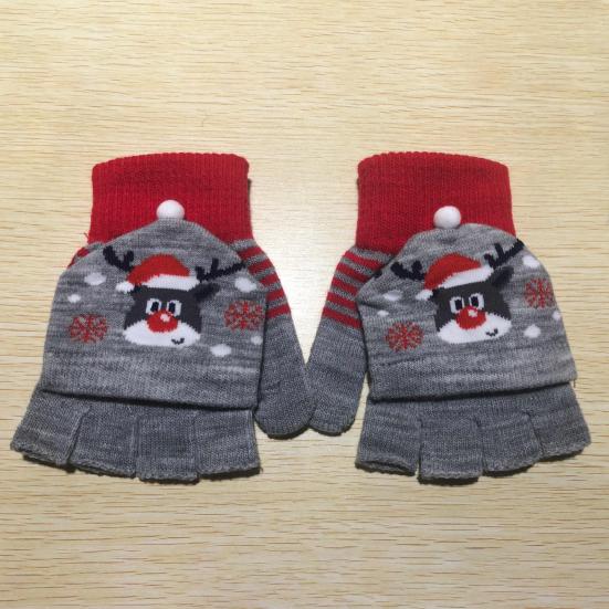 Elk Pattern Convertible Flip Top Rękawiczki damskie Zimowe pół palca Zagęszczone ciepłe świąteczne rękawiczki na zewnątrz