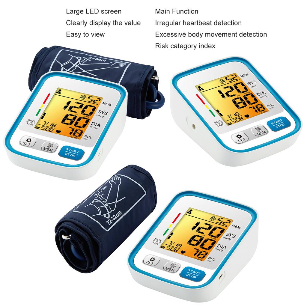 Oberarm-Blutdruckmessgerät Englische Sprachausgabe LED Großanzeige Verstellbare Manschette Automatisches Blutdruckmessgerät