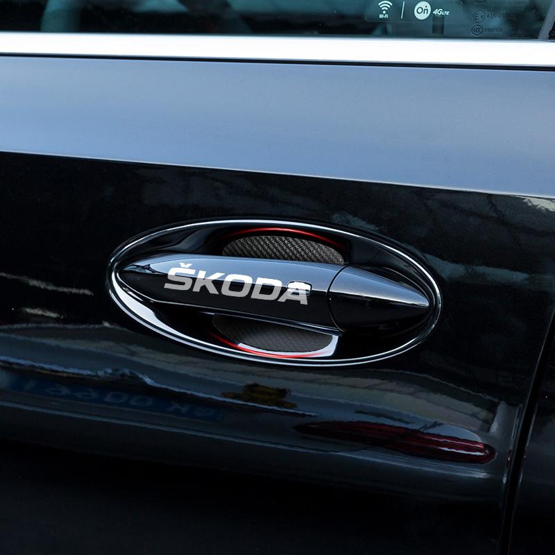 8pcs Car Door Sticker Carbon Fiber Scratches Auto Handle Protection Film for Skoda Superb Octavia Kodiaq Yeti Rapid Karoq Fabia Kamiq Enyaq Vis