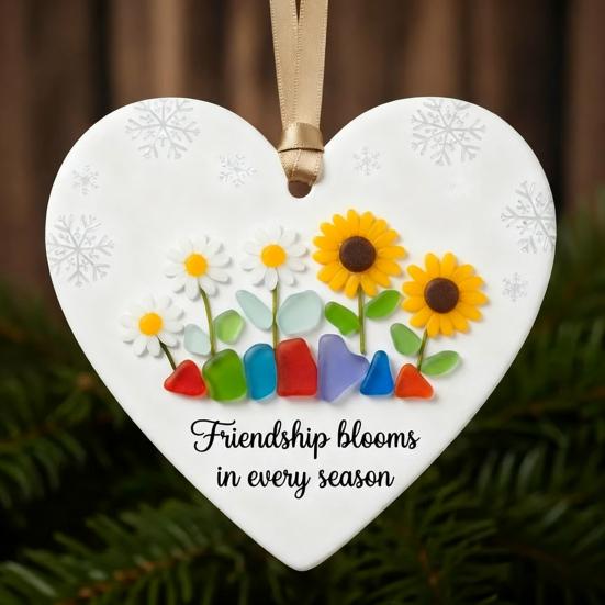 Heart-Shaped Sea Glass Friendship Ornament Handmade Sea Glass Art Christmas Animal Ornament Friendship Keepsake for Best Friends
