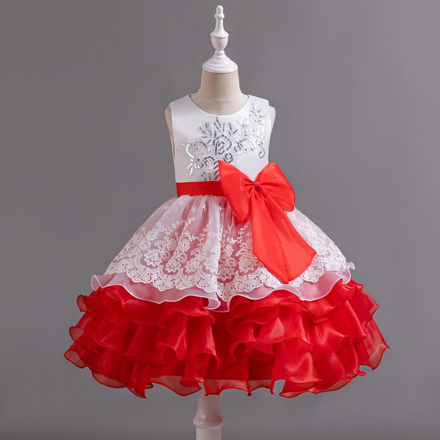 Girls Bow Flower Wedding Party Birthday Party Tutu Dress Stage Performance Costume