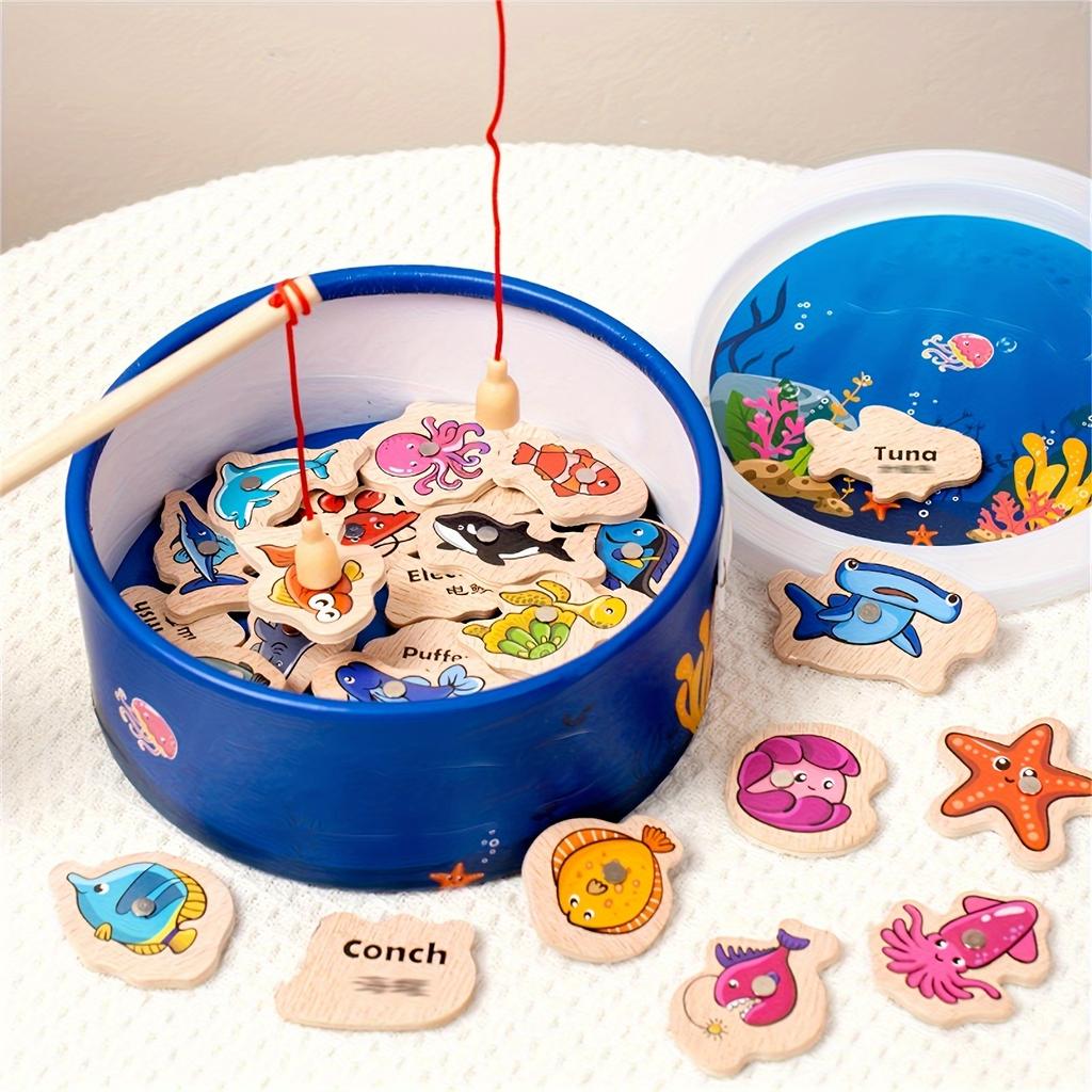 Magnetic Wooden Fishing Game - Educational Toy, Colorful Marine Life Pieces, Interactive Parent-Youngsters Cognitive Development