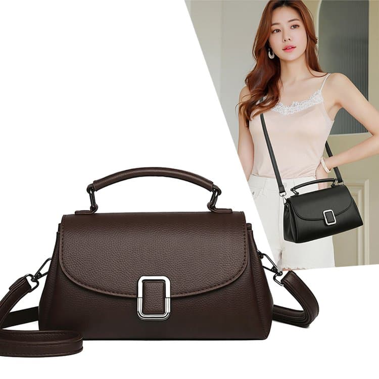 Lychee Pattern Square Buckle Flip Handbag Women's Shoulder Bag