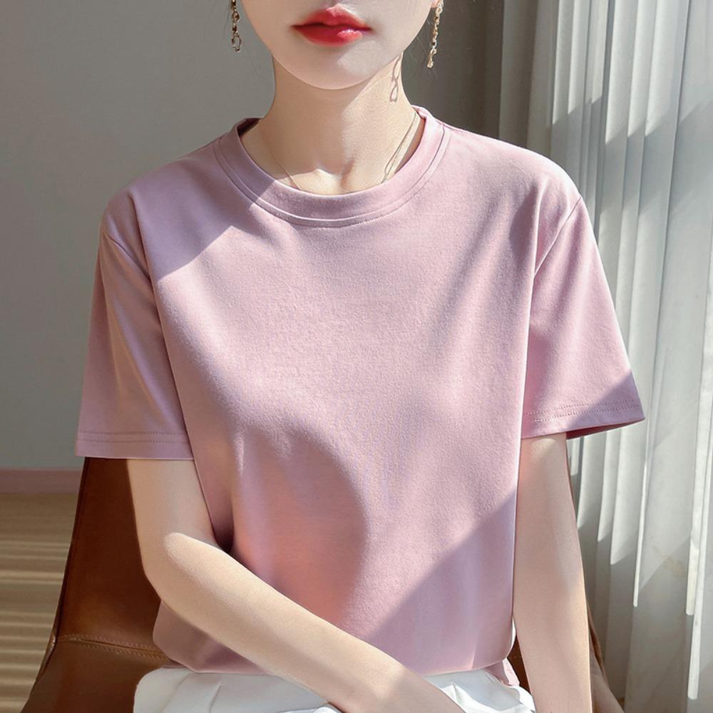 Summer Round Neck Cotton Short-Sleeved Women's T-Shirt Loose Casual Top Mercerized Bottoming Shirt