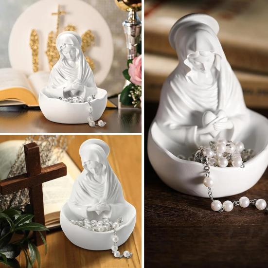 Yousheng Virgin Mary Jewelry Holder for Rosary Necklace Rings 5" Blessed Catholic Resin Statue Religious Keepsake for Christian Home Decor