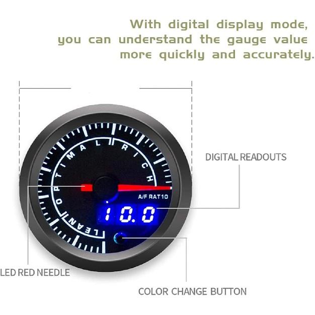 Acouto Air/Fuel Ratio Gauge - 2.5in 12V AFR Gauge with High Accuracy and Adjustable Warning Setting for Car