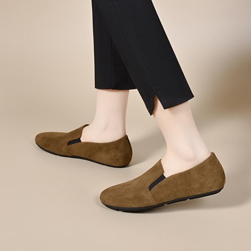 

Модные женские балетки AIYUQI Весна 2025 Новые нескользящие лоферы для женщин Большой размер Балетки Женская обувь 43 коричневый