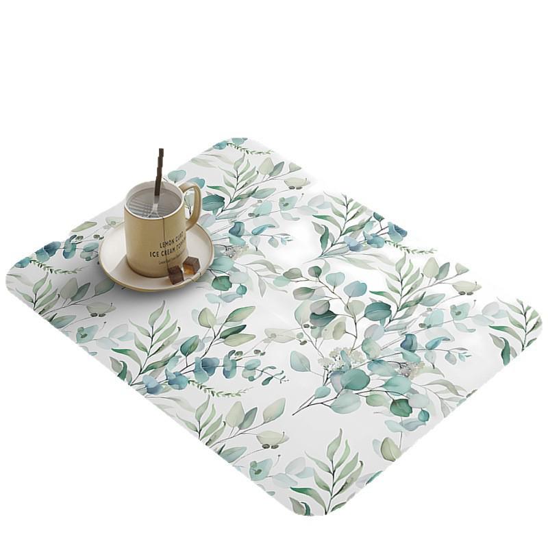 Floral Diatomaceous Earth Countertop Drying Mat - Absorbent, Quick-Drying, Heat-Resistant, Easy-to-Clean, Dustproof Oven Placemat.