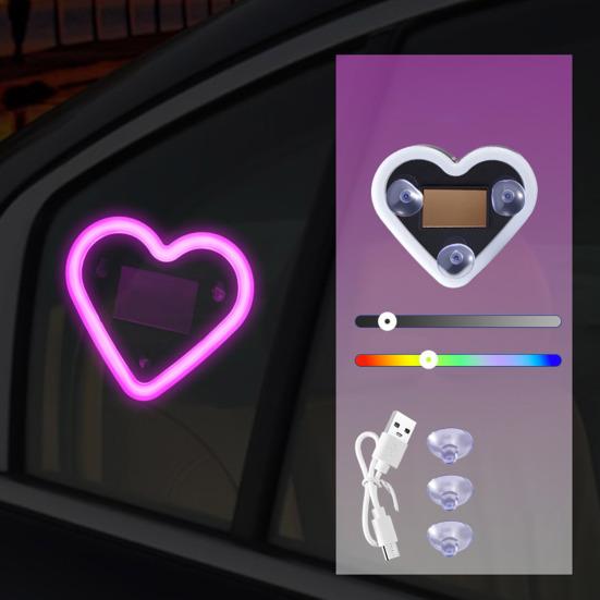 Solar Heart LED Car Light Wireless Decorative Lamp for Triangle & Rear Window Suction Cup Mount Romantic Atmosphere Night Light Auto Accessory