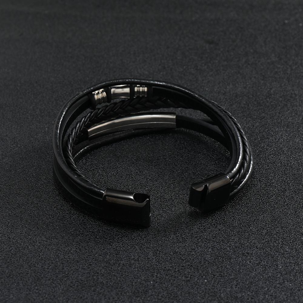 Herren Edelstahl Lederarmband Mehrschichtig Handgewebt Titanstahl Armband Armband