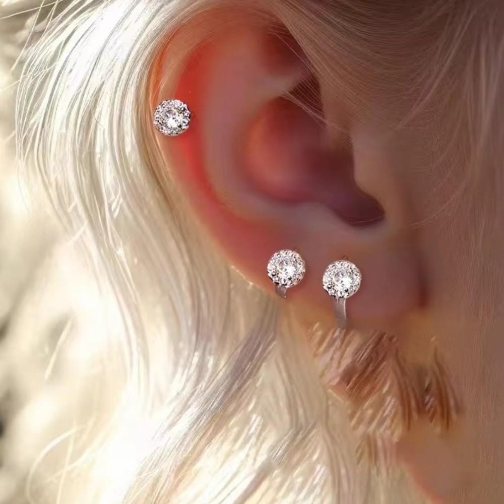 Adjustable Zircon Hoop Earrings Round Jewelry New Piercing Shiny Ear Buckles  Banquet