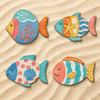 Seaside Bathroom Wall Art 4PCS Aspen Wood Fish Decor, Colorful Hanging Handcrafted Set Art, Beach Theme Decorative Plaques for Living Room Nautical