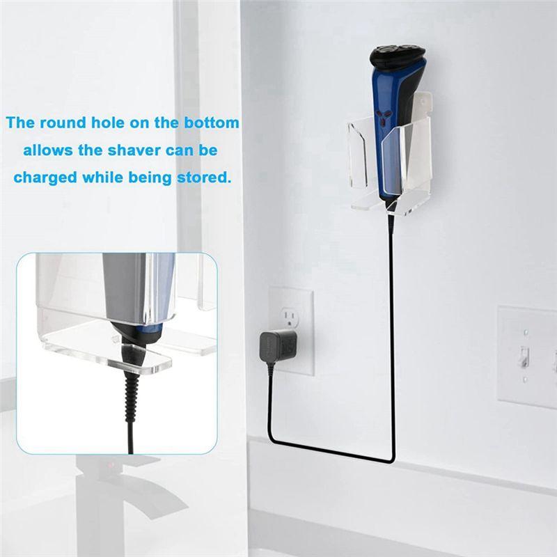 AEE4-Electric Razor Wall Mount Holder Acrylic Shaver Holder Razor Hanger Shaver Organizer B