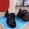 Soft leather thick heel loafers women's new British style lace-up small leather shoes autumn versatile soft sole casual mother shoes