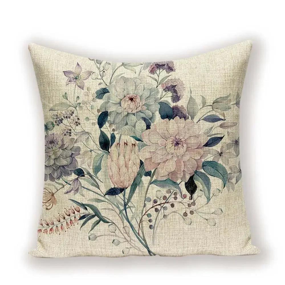 Vintage Floral  Linen Pillow Case Sofa Living Room Seat Car Soft Cushion Cover Home Decorative Pillowcase 45*45cm