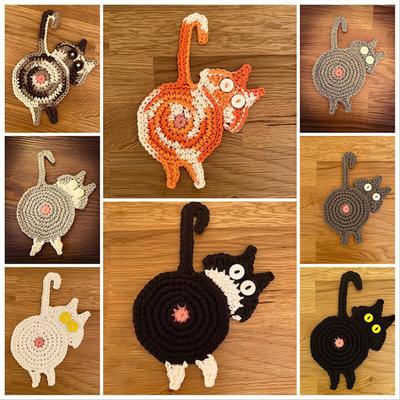 Cat Butt Coasterss Funny Cat Butt Drink Cushion Handmade Knitted Cushion Gift For Cat Lovers
