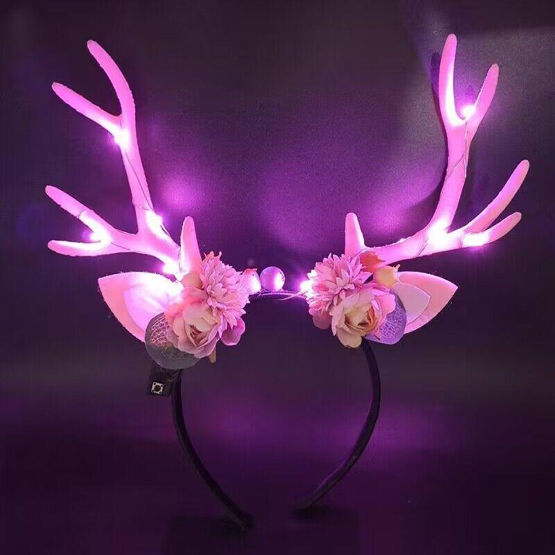 Glowing Reindeer Berry Antler Headband for Christmas & Halloween Parties