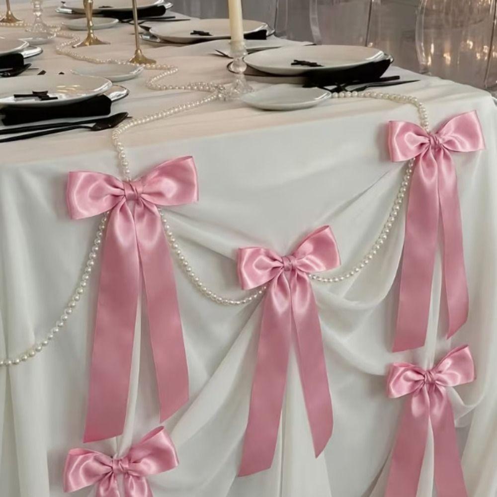 Faux Pearl Bowknot Banner Hanging Pendant Reusable Bow Beaded Garland Birthday Decor