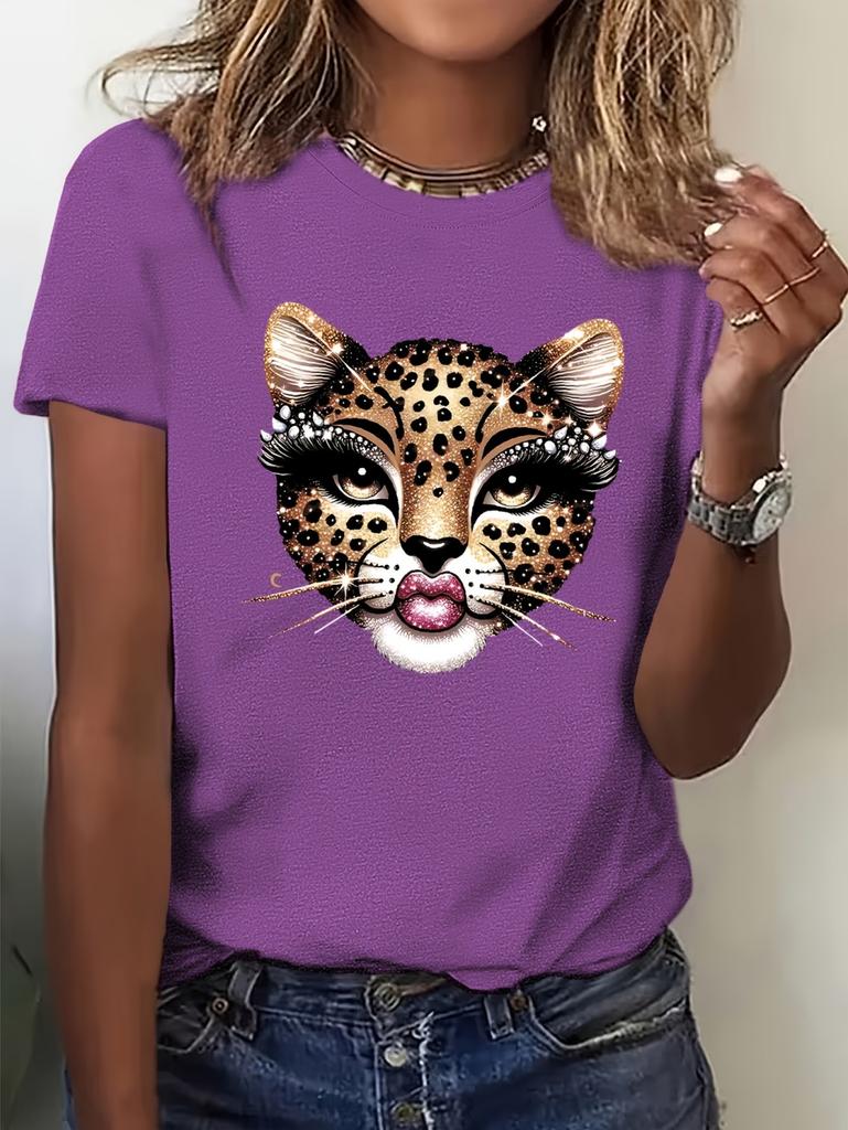 T-shirt d'été vintage pour femme avec imprimé léopard et graphique tigre, manches courtes, respirant, décontracté, col rond, vêtements pour femme