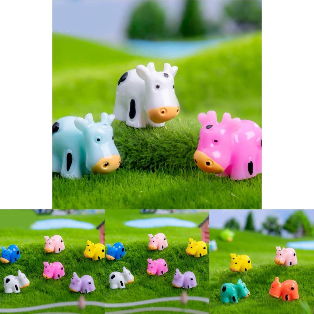 Colorful Mini Resin Cow Figurines For Creative Diy Garden Decoration