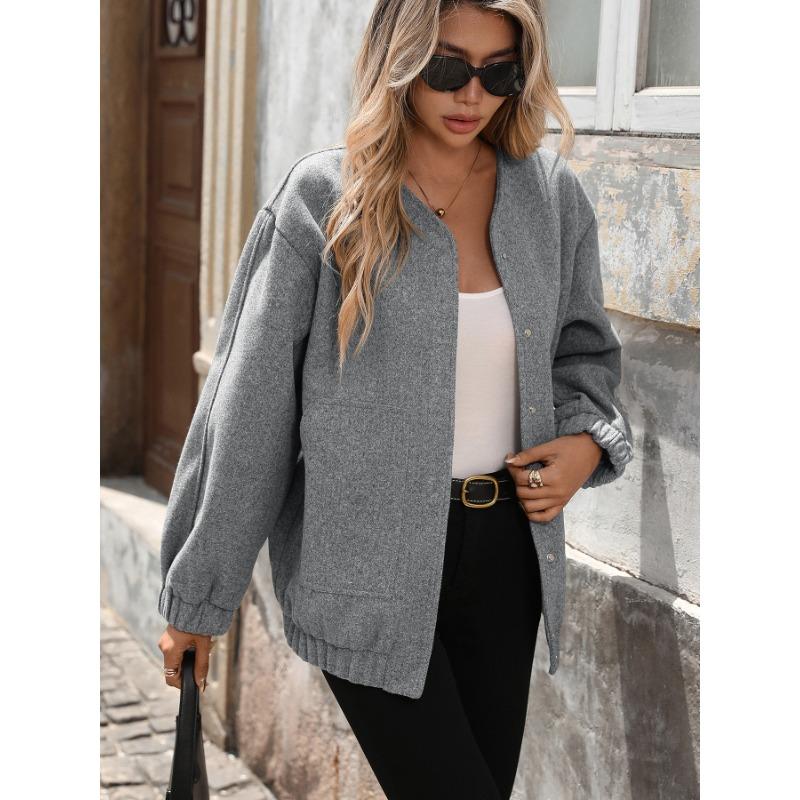 Damen S Stehkragen Mittellang Locker Langarm Jacke Mantel