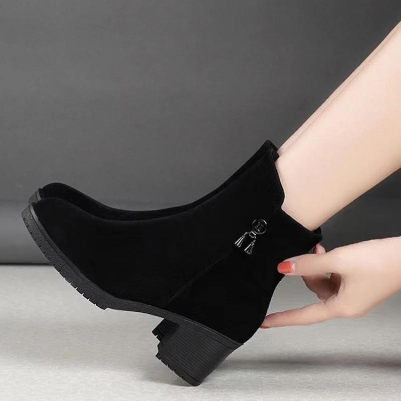 Stivali da Donna di Alta Qualità in Camoscio Stivali Casual Classici con Zip Laterale Stivaletti con Tacco Alto per Donna Stivale Corto con Plateau e Tacco Grosso