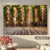 2D Boho Wooden Wall Backdrop with Leaves and String Lights Party Photo Background Banner