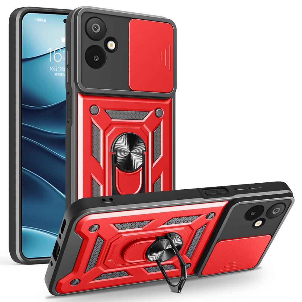 For Samsung Galaxy F06 5G/M06 5G Case with Slide Camera Lid PC+TPU Kickstand Phone Cover