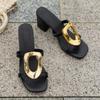 Fashion Women's Shoes 2025 Brand Open Toe Women's Slippers Metal Decoration Dress Slippers Women Summer Plus Size High Heels
