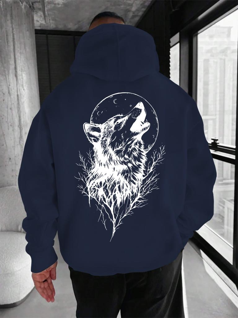 Heulender Wolf-Print Hip Hop Sport Hoodie für Jungen und Mädchen, Schwarzes Sweatshirt Mit Wolfsmond-Kunstprint Auf Dem Rücken Für Kinder Streetwear